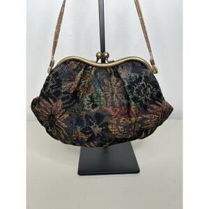 Vintage Richmark Boho Tapestry Bag Kiss Lock Handbag Carpet Retro